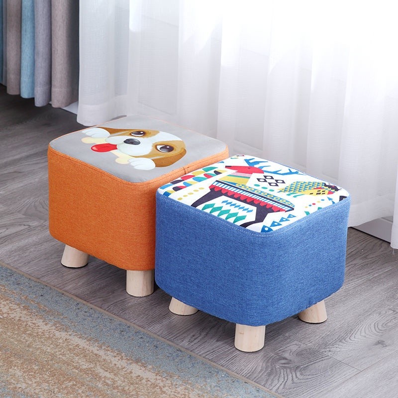 Solid wood small stool children's small bench round stool low stool home fabric sofa living room car
