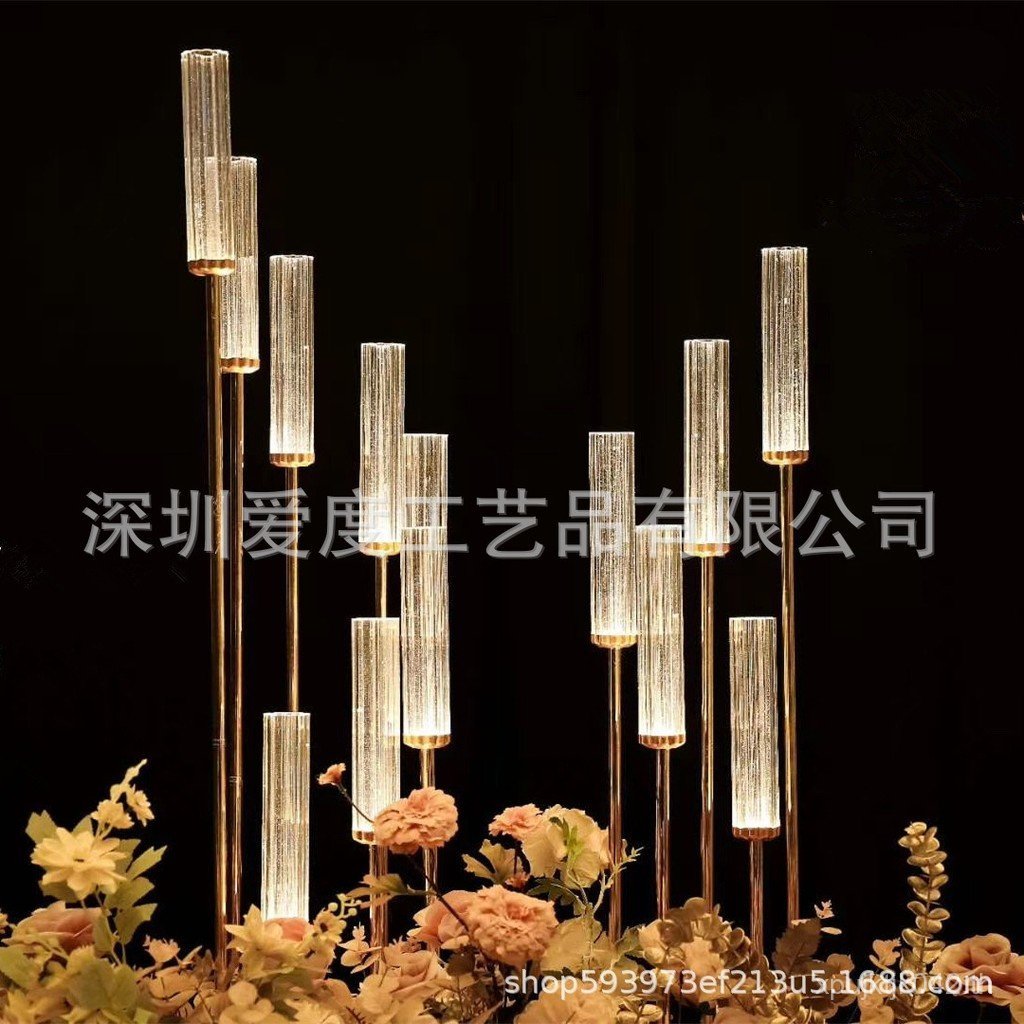 เชิงเทียนตกแต่งเวทีแต่งงานทีตกแต่งงานแต่งงานเดินสูงสไตล์ใหม่8อุปกรณ์ประกอบฉากผู้ถือเครื่องประดับหัวโ