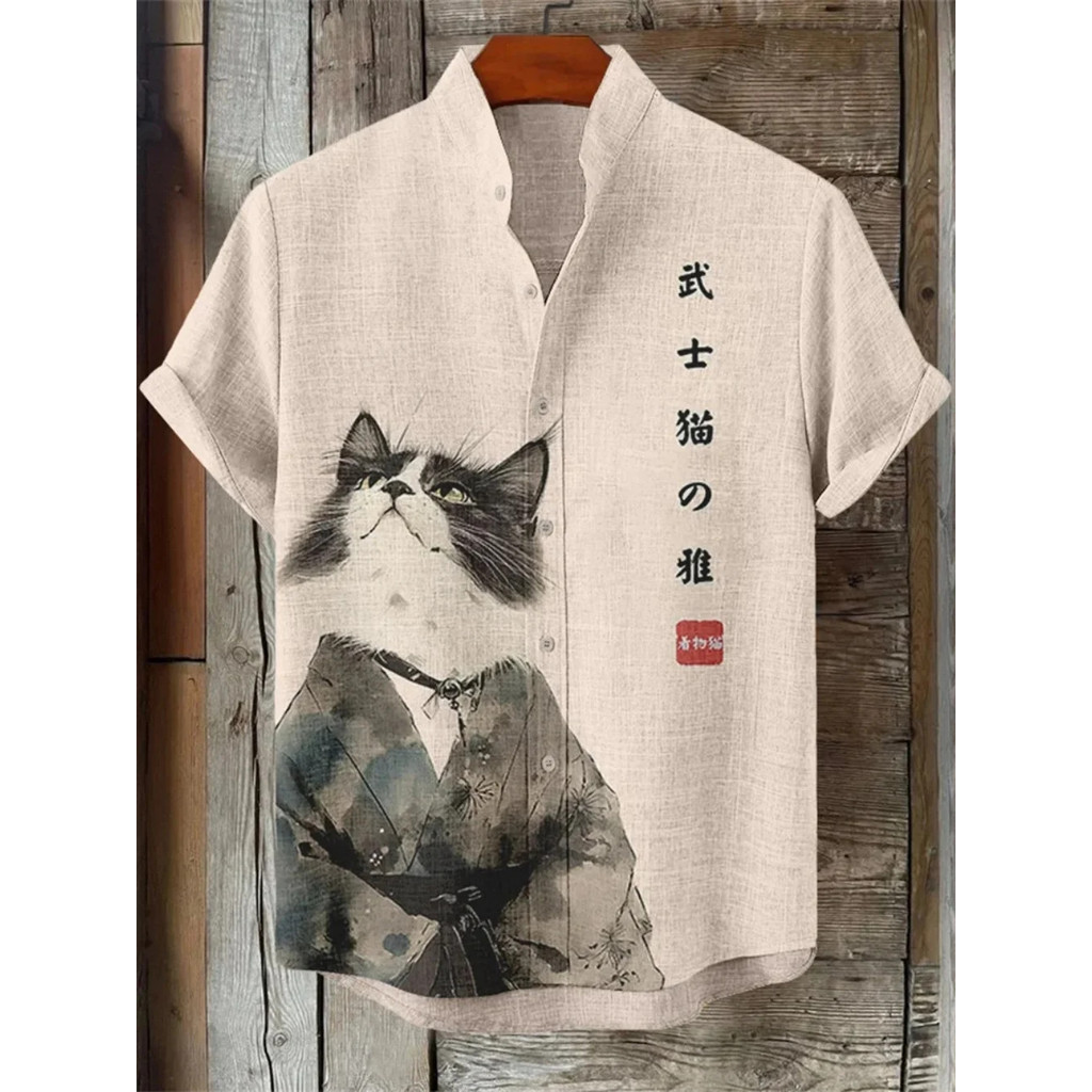 เสื้อยืดแขนสั้นผู้ชาย พิมพ์ลายการ์ตูนแมว สำหรับใส่เล่นสนุกบนท้องถนน อินเทรนด์และใส่ง่าย