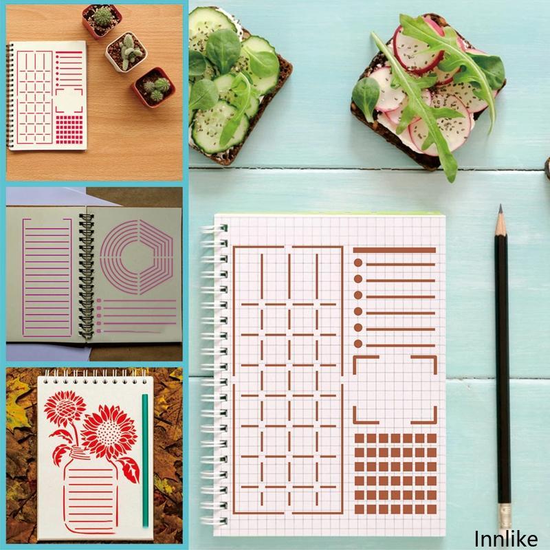 INN ล้างทําความสะอาดได้ Dotted Journal Planners ลายฉลุ DIY แม่แบบสําหรับ DIY ตัวอักษรหนังสือ 24X