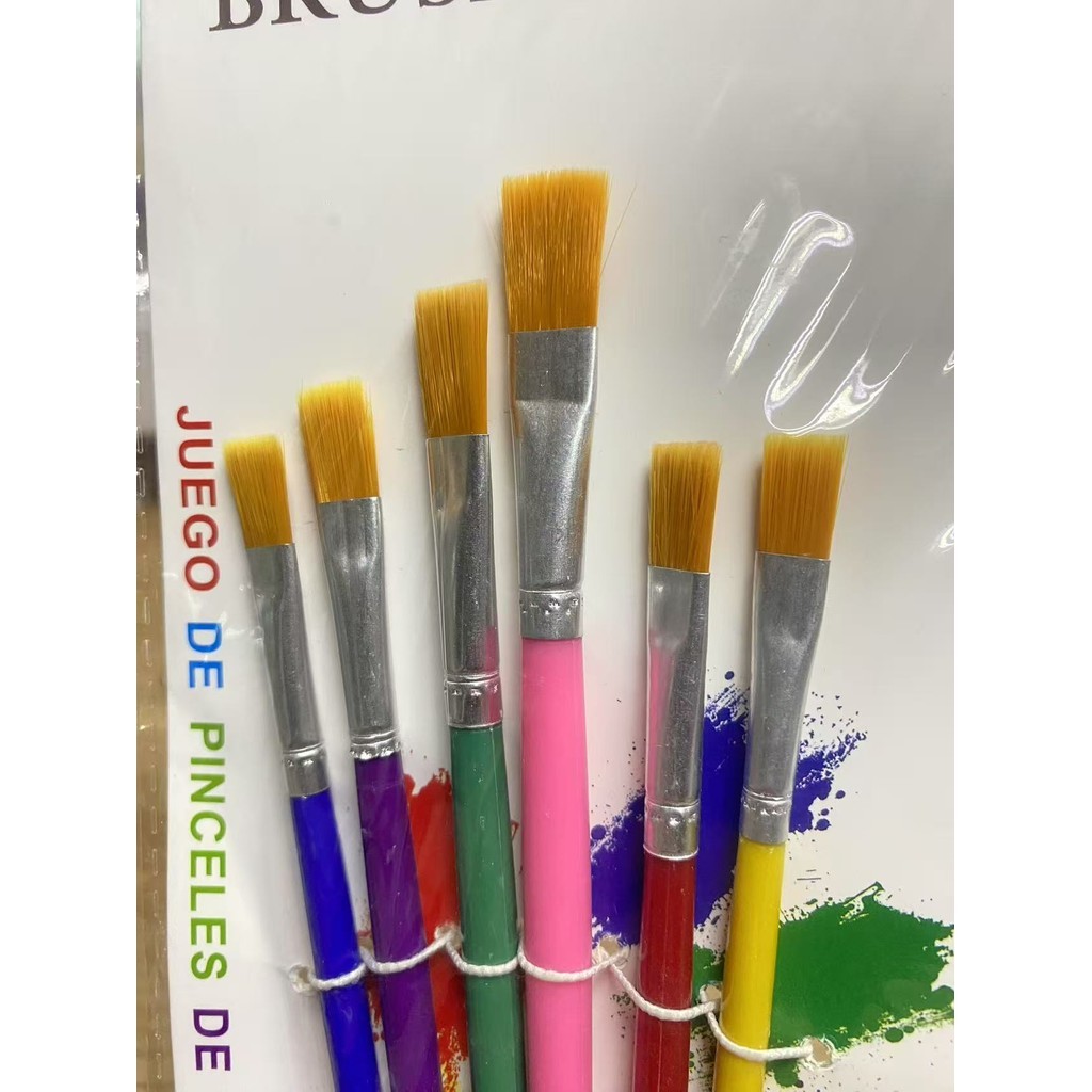 Rich TEE 6ชิ้นหัวแปรงขนาดเล็กผสมและไนลอนย้อมผมแบนสำหรับการวาดรูปวาดสีน้ำแปรงปากกาสำหรับหมอนอิงลายสัตว์เลี้ยงการ์ตูนศิลปิ