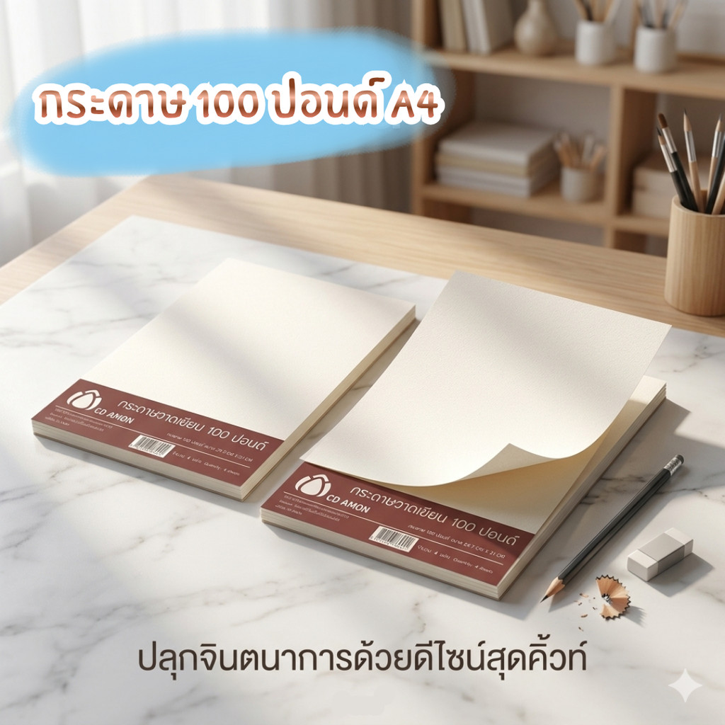 กระดาษวาดเขียน 100 ปอนด์ กระดาษ 100 ปอนด์ A4 แพ็ค 4 แผ่น