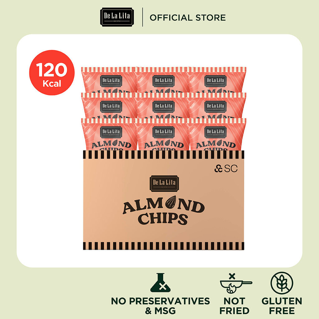 [ยกลัง] ALMOND CHIPS 25 กรัม De La Lita X SC Asset ขนมอบกรอบอร่อย แคลต่ำ ไม่ทอด เจ วีแกน De La Lita เดอลาลิต้า อัลมอน...