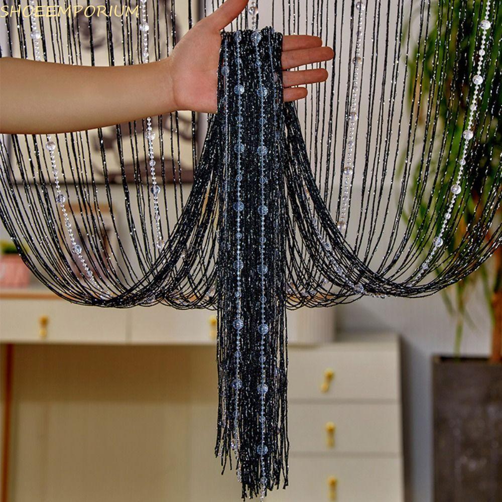 SHOEEMPORIUM ลูกปัดคริสตัล String ผ้าม่าน, 1 * 2 M Room Divider ม่านประตู, การรักษาหน้าต่างสีทึบโรแมนติก Elegant พู่ผ้าม่านหน้าต่างตกแต่งบ้าน