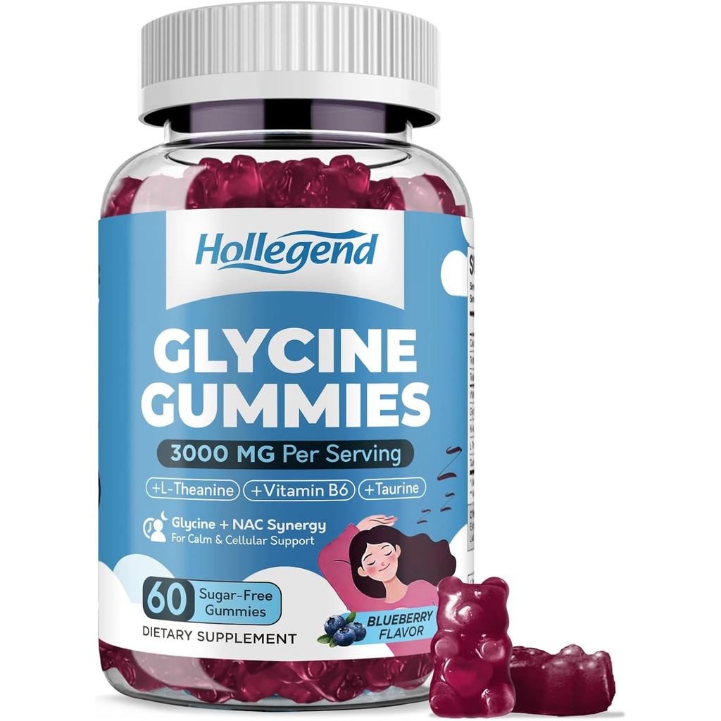 Glycine 3g Gummies, Organic L-Glycine with NAC Supplements for Sleep & Cellular Support, Plus B6, L-