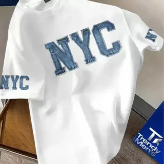 TeeTwoOne เสื้อยืด oversize cotton100% เสื้อแฟชั่น คอกลม แขนสั้น พิมพ์ลาย 'NYC Cowboy' สไตล์ลำลอง ใส่สบาย S-3XL【COD】