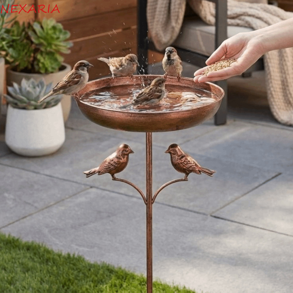ถัดไป‌ Iron Bird Bath Feeder, กันสนิมโลหะยืนชามอิสระ Birdbath, 5 Claw Ground Plug Vintage Hummingbird Feeder Feeding Station Patio Yard