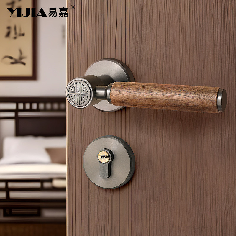 ใหม่จีน Retro ในครัวเรือนในร่มประตูล็อคแม่เหล็กเงียบห้องนอนห้องน้ําประตูล็อควอลนัทประตู Handle High-End Feeling สูง-End