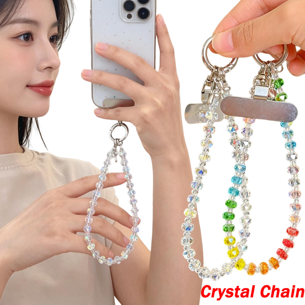 สายรัดข้อมือโทรศัพท์ลูกปัดคริสตัล / พวงกุญแจสร้อยข้อมือเชือกเส้นเล็กโทรศัพท์มือถือพร้อมแท็บ เทเธอร์