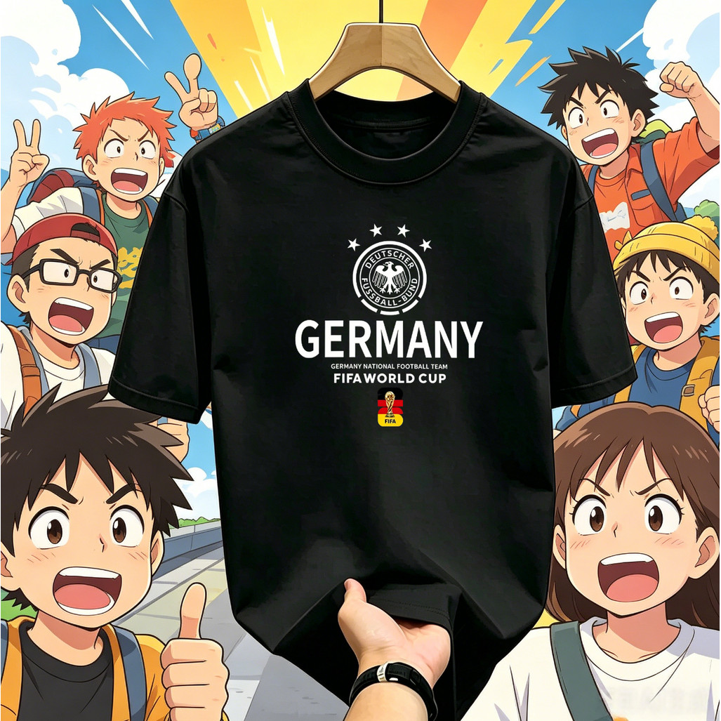 ((จัดส่ง 24 ชั่วโมง) โลโก้ทีมสี่ดาวเยอรมันเยอรมนี เสื้อยืดพิมพ์ลายฟุตบอลโลก