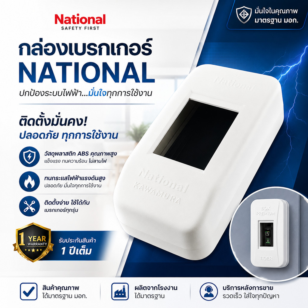 💥ซื้อ 10 ลด 30.- National  กล่องเบรกเกอร์ 2P (ขนาด 2*4.7*1.3 นิ้ว) รุ่น Safety สีขาว **