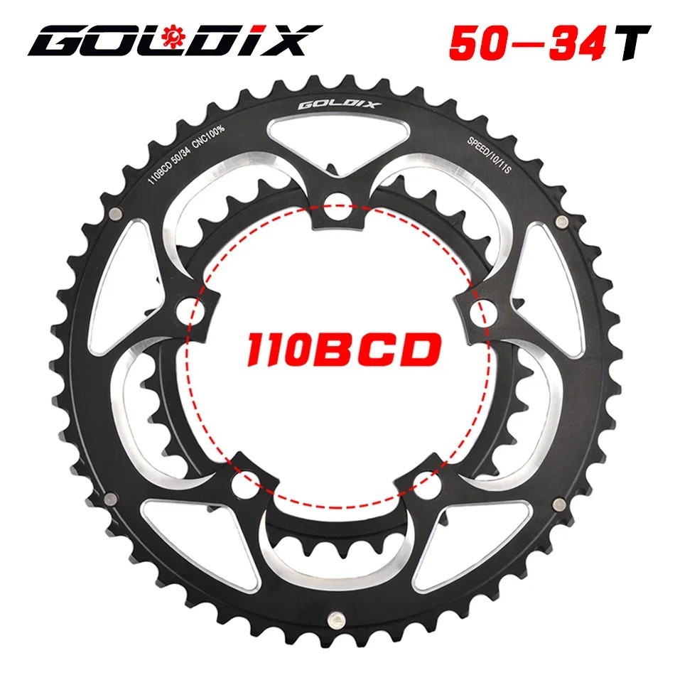 GOLDIX 50T/34T 110BCD Chainring แผนที่จักรยาน Chainwheel แผ่นคู่รอบ ChainRing 9/10/