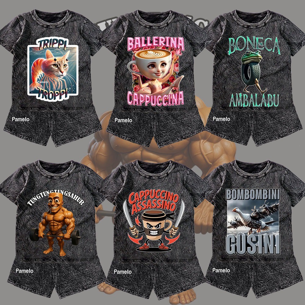 Pamelo.id ชุดเด็ก Tung Sahur 2 Unisex Anomali Brainrot illaia One ชุดเด็ก Stone Wash