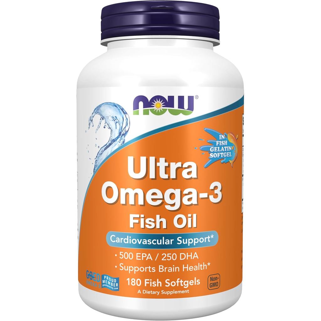 NOW Foods s, Ultra Omega-3, 500 EPA และ 250 DHA, รองรับกล้องส่องทางไกล*, ซอฟท์เจลเจลาตินจากปลา 180