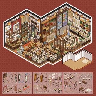 Idako [Xinmo Store Operation 4.0] 4 ชิ้นขนาดใหญ่จําลองธุรกิจ 3D รหัสผลิตภัณฑ์สติกเกอร์ภูมิทัศน์ Decompression SS973