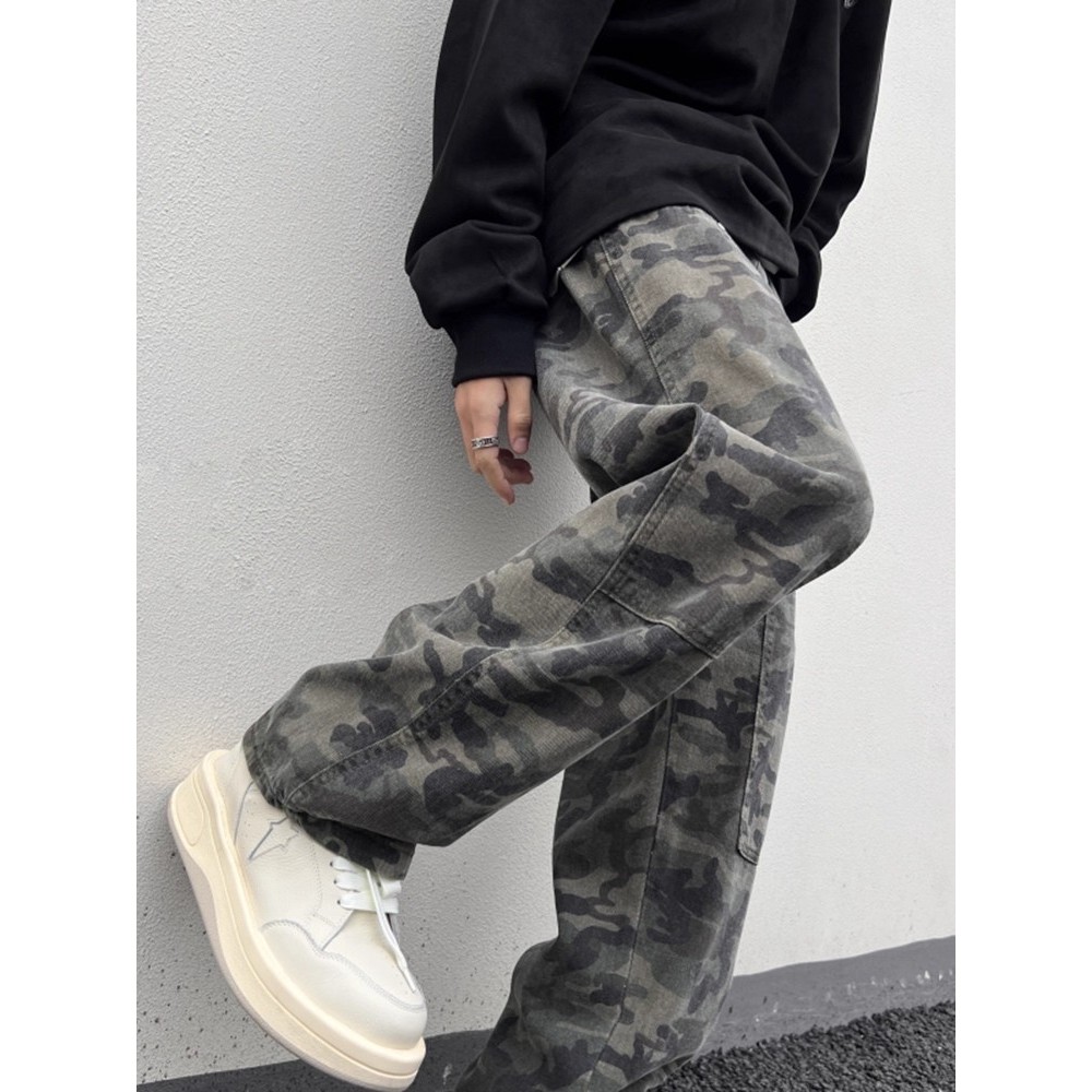 Cleanfit Street Wear Overalls Logging กางเกงผู้ชายฤดูร้อน American High Street Camouflage กางเกงลําล