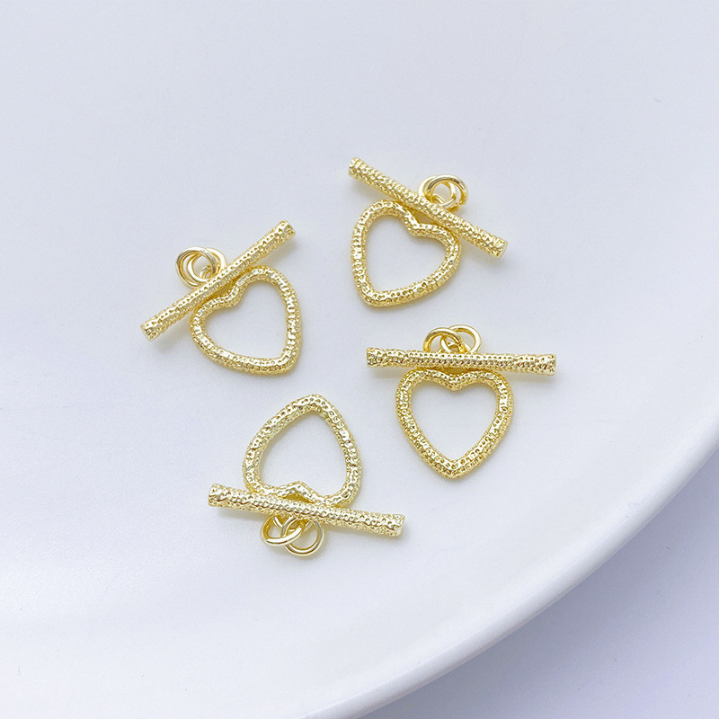 14K Gold-Covered สี-Preserve พีชรูปหัวใจ OT หัวเข็มขัดเครื่องประดับหัวเข็มขัดทําด้วยมือ diy สร้อยข้อ