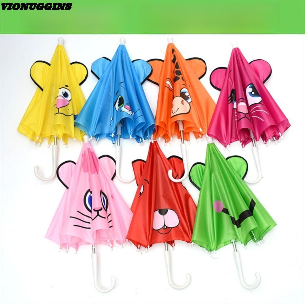 VIONUGGINS Baby Doll Rain Gear, ร่มเด็กการ์ตูนด้ามยาว, การสร้างแบบจําลองหูหลากสีรูปแบบสร้างสรรค์ร่มเด็ก 1-3 ปีทารก