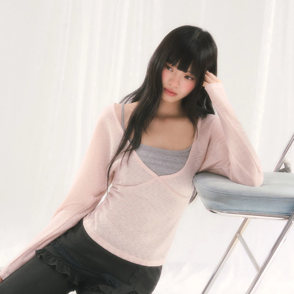 weekendhub ชุดเซ็ตสายเดี่ยว+เสื้อคลุมแดดคอวี บางเบา ฤดูร้อน
