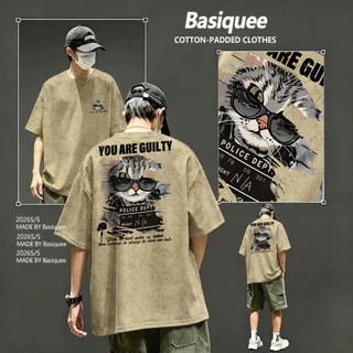 Basi💥เสื้อผู้ชาย เสื้อยืด oversize เสื้อฟอก วินเทจ สตรีท เกรดพรีเมียม เสื้อคอตตอน ไม่หดตัว ใส่สบาย ลาย "You are Guilty"