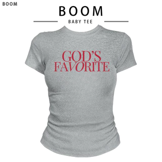 COD（จัดส่งภายใน 24 ชั่วโมง）| เกาหลี ผู้หญิง เสื้อทรง BABY TEE GOD'S FAVORITE