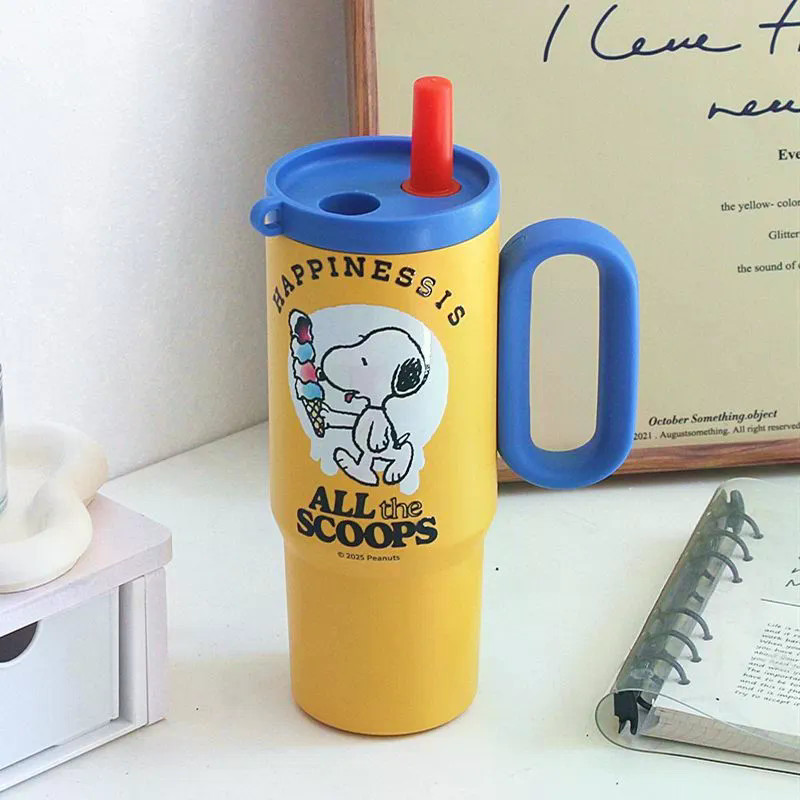 ความจุขนาดใหญ่ Snoopy Thermos Cup Ice Master Cup สแตนเลสมูลค่าสูง 316 ถ้วยน้ําฟางถ้วยสไตล์ใหม่ของขวัญแลกเปลี่ยน