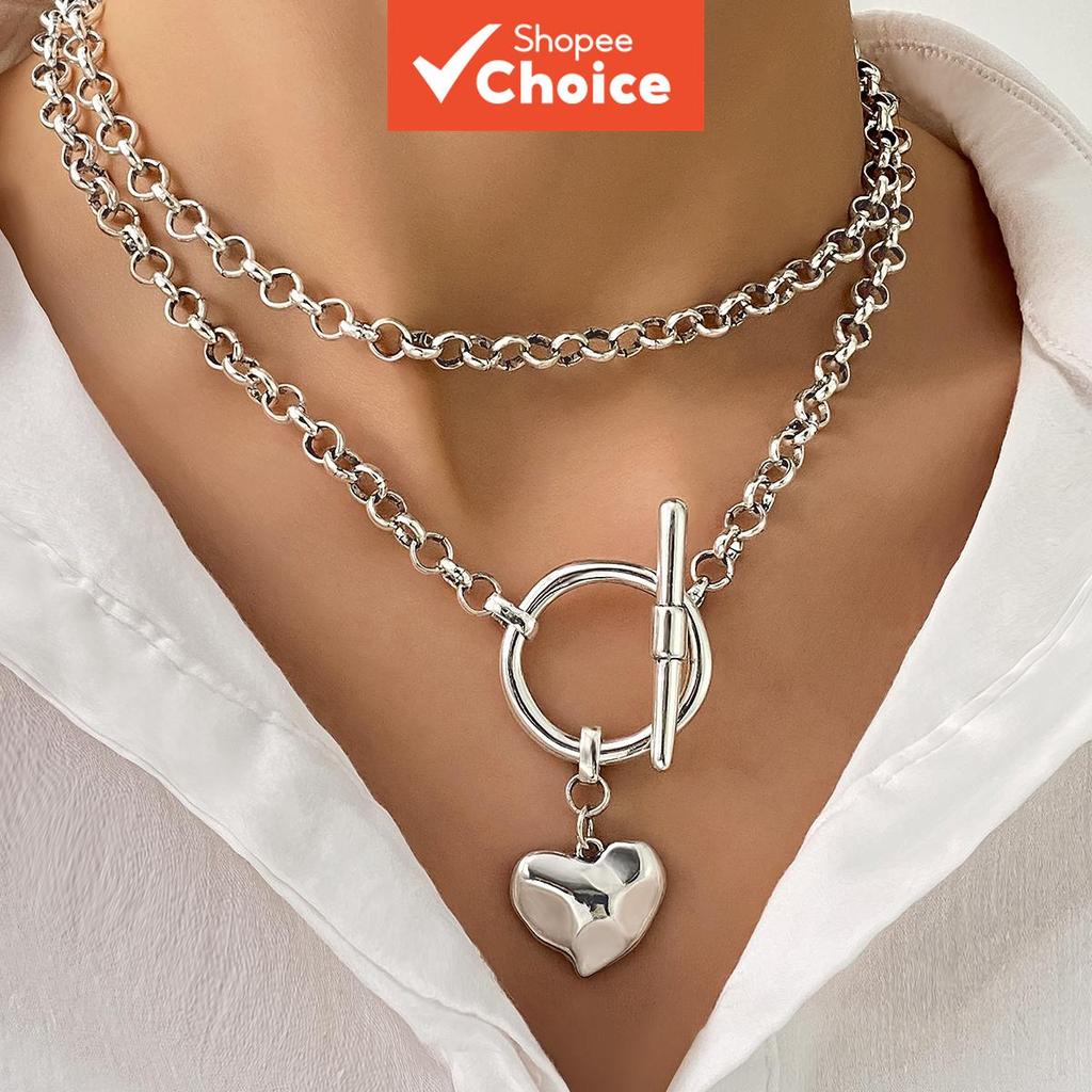 1PC ไม่สม่ําเสมอ Textured Love OT Clasp สร้อยคอผู้หญิง Vintage จี้