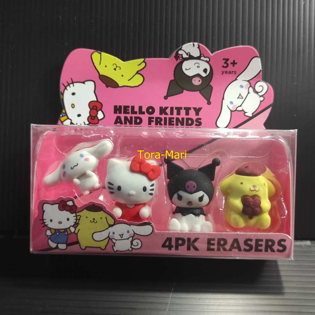 ยางลบ Sanrio แท้ 💖 ชุด 4 ตัว Hello Kitty & Friends ยางลบ  น่ารักมาก 🐰 คุโรมิ พอมพอมปูริน ชินนามอนโรล
