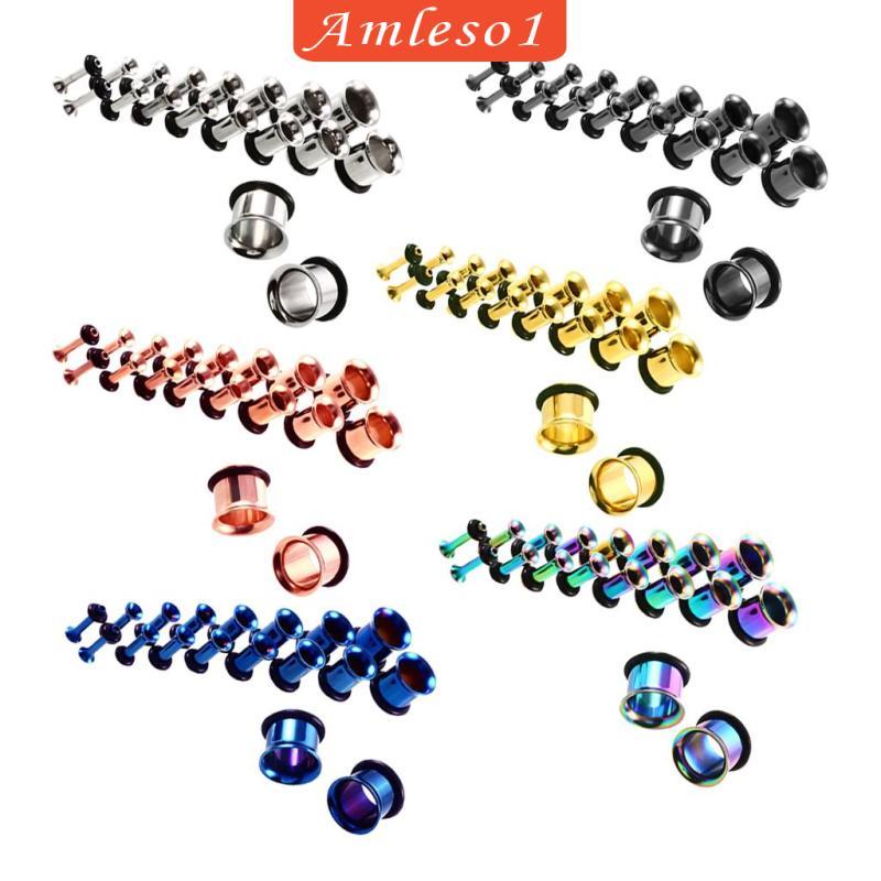 [Amleso1] 18 ชิ้นสแตนเลสขัดเงาเดี่ยว Flared O-ring Plugs Gauges 14G-00G Kit