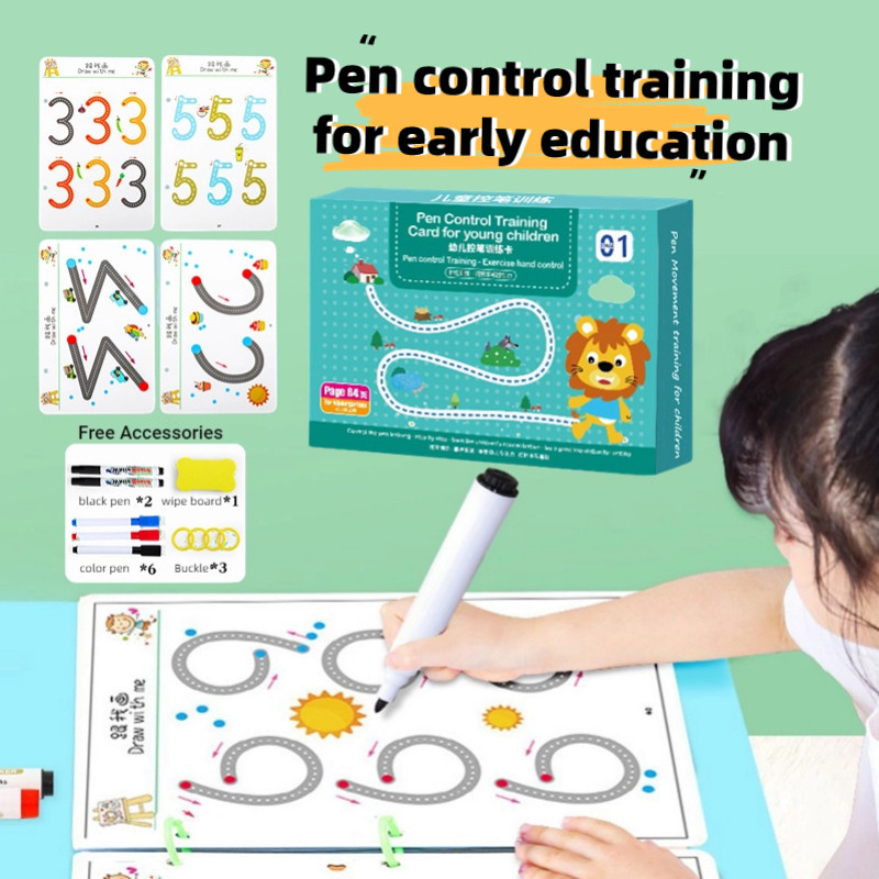 สมุดฝึกเขียนมหัศจรรย์สำหรับเด็กก่อนวัยเรียน ของเล่นเสริมการเรียนรู้การเขียนสำหรับเด็ก หนังสือฝึกฝนเบื้องต้น