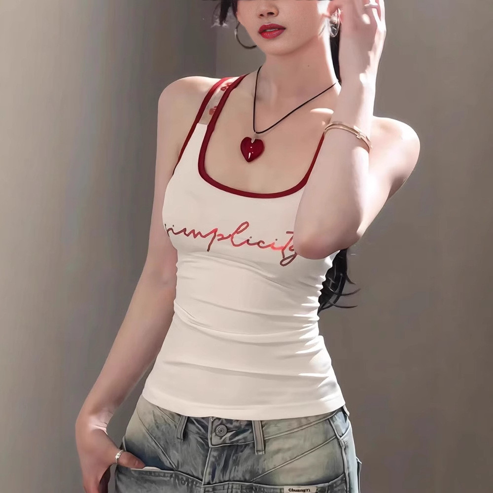American Style Spice Girl Letter Racerback Camisole Vest Outerwear Design Sense Slim Fit Vacation St
