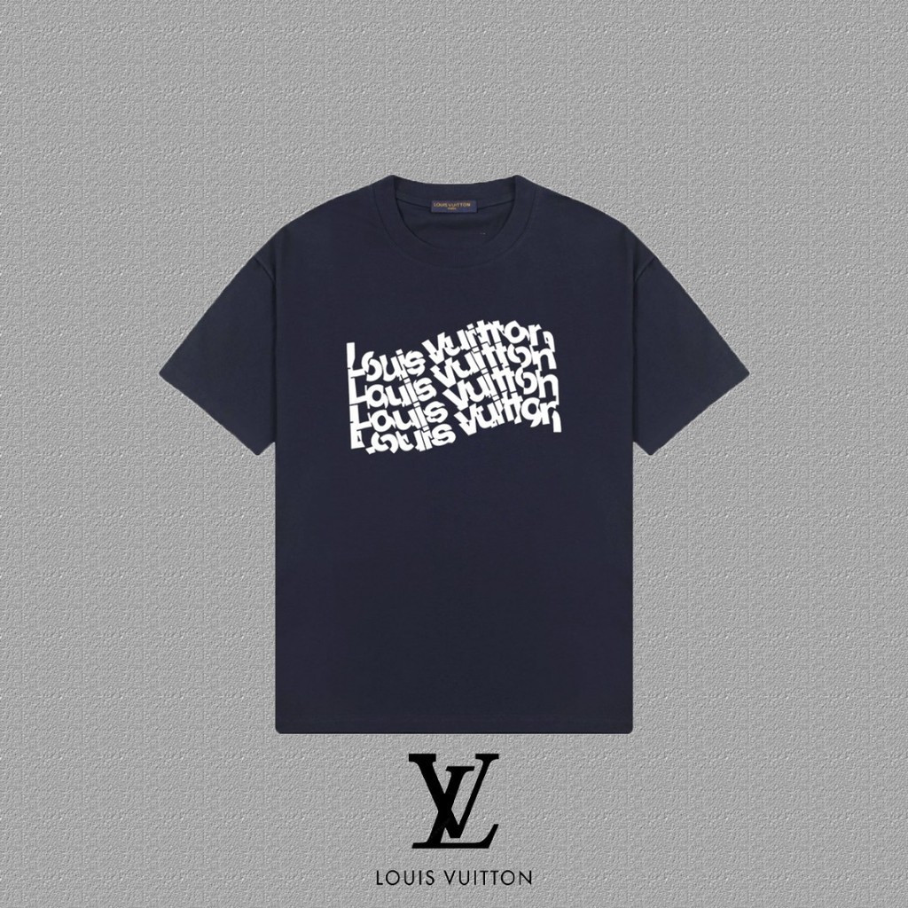 LOUIS VUITTON/LV/2026 ต้นฤดูใบไม้ผลิสไตล์ใหม่เสื้อยืดแขนสั้นผู้ชายผู้หญิงคู่สไตล์รอบคอ Slim-fit 2026