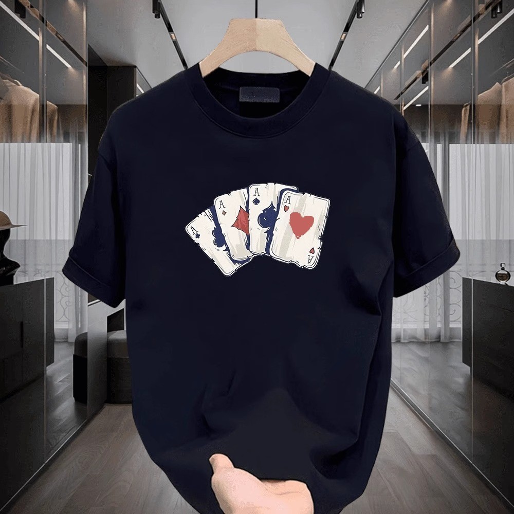 COD2025 ฤดูร้อนสไตล์ใหม่สไตล์อเมริกัน Street High-End หล่อขนาดใหญ่หลวมรอบคอพิมพ์เสื้อยืดแขนสั้นผู้ชา