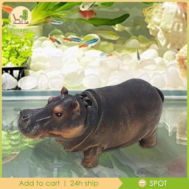[Ihoce] Fish Tank Bubbler Decor Hippo Figurine Sturdy Resin น่ารักมัลติฟังก์ชั่น Air Bubbler สําหรับ