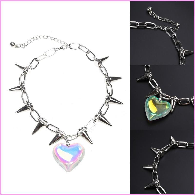 INF สร้อยคอจี้หัวใจ Rivets Choker Clavicle Chain Y2k เครื่องประดับ Family-Decor
