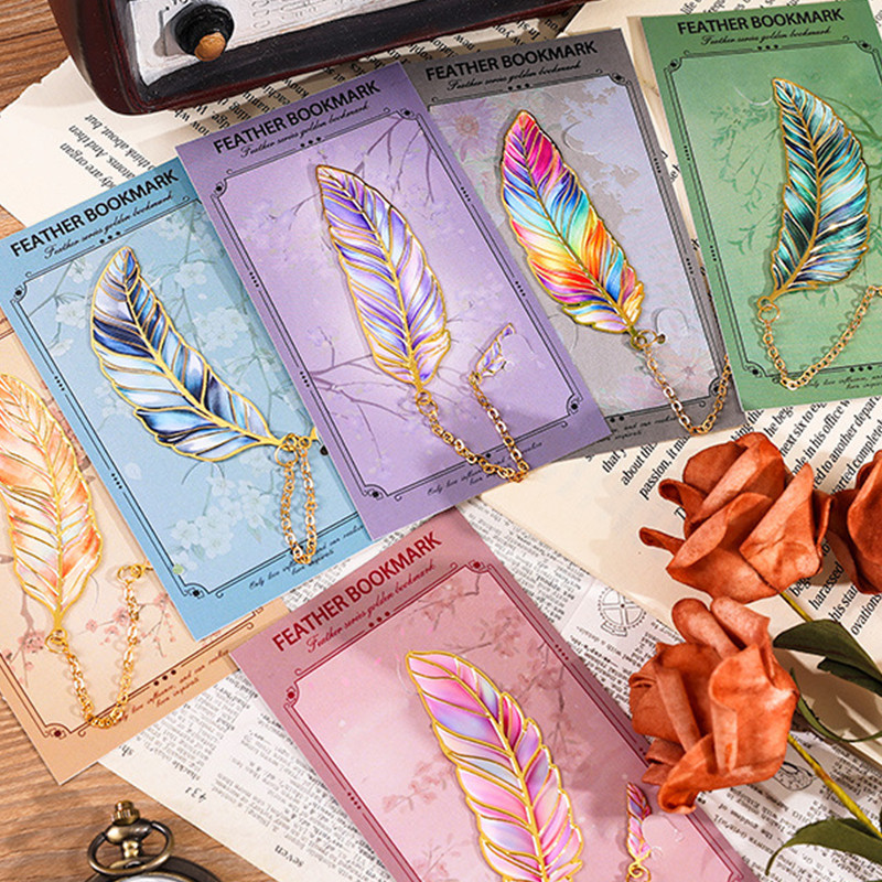 Corlorful Feather Series ที่คั่นหนังสือโลหะพร้อม Pedant นักเรียนหน้า Binder