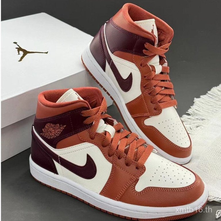 รองเท้าแอร์จอร์แดนมิดสีขาวสีน้ำตาล สำหรับผู้ชายและผู้หญิง - BQ6472-200