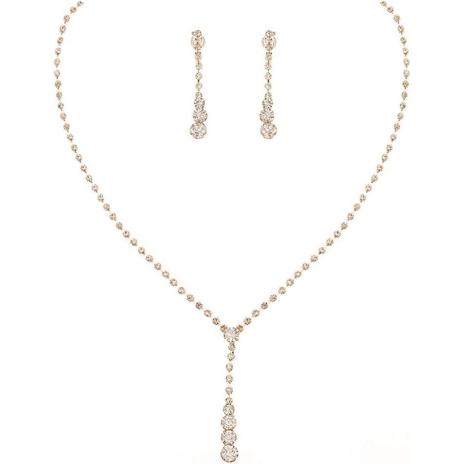 Unicra สร้อยคอมุกและต่างหูคริสตัลสำหรับเจ้าสาว พร้อมชุดเครื่องประดับงานแต่งงาน HR2I