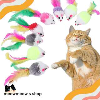 ✨ พร้อมส่ง | ของเล่นแมว 🐭 หนูปลอมขนฟู หางสีสันสดใส 🎨 หนูเหมือนจริง ล่อแมว