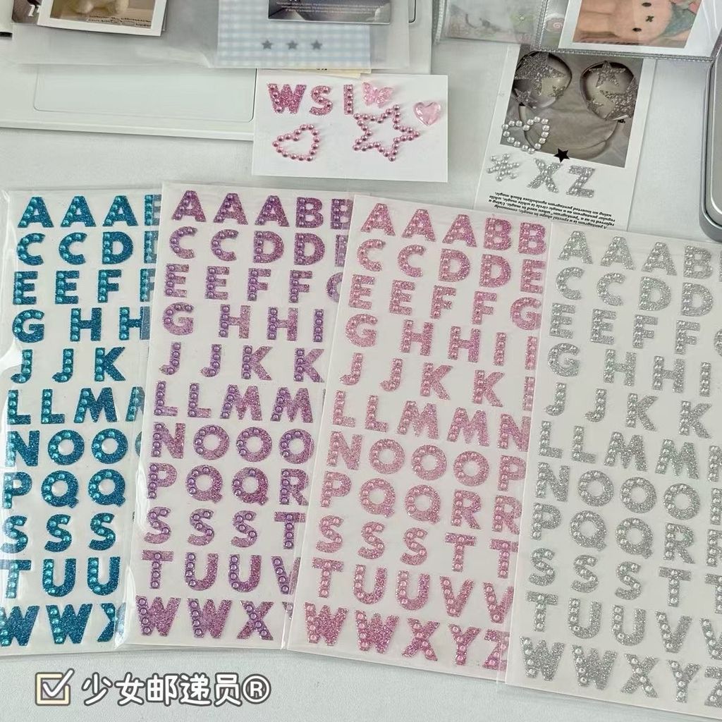 คูคา♥สีกระพริบตัวอักษรภาษาอังกฤษสติกเกอร์เพชรทําเองสติกเกอร์สามมิติออกบัตรบรรจุวัสดุสติกเกอร์คู่มือวัสดุสติกเกอร์สติกเกอร์ตกแต่ง - รูปที่ 6