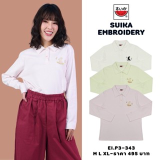 เสื้อแตงโม (SUIKA)-เสื้อยืดแตงโมคอปกแขนสาส่วน ผ้าคอตตอนอินเต…