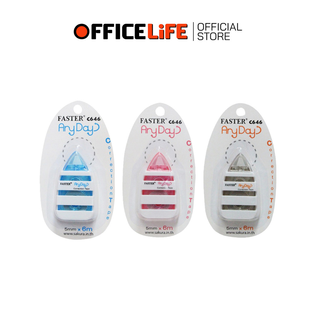 Faster (ฟาสเตอร์) เทปลบคำผิด เทปลบ รุ่น C646 ANY DAY FASTER ความยาว 6 เมตร ( 1 ชิ้น / คละสี )