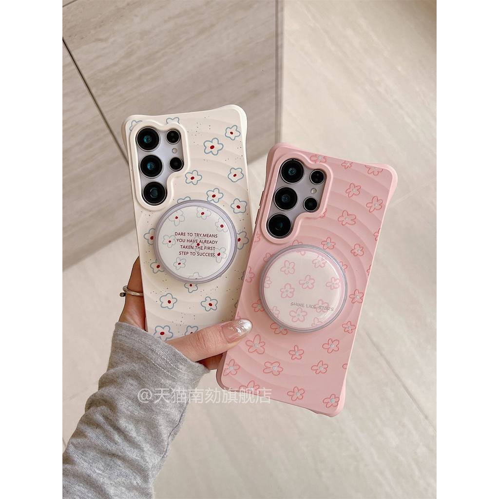 สีชมพู Po Yang Magnetic Case Samsung S23 S24 S25 S26 FE Ultra เคสโทรศัพท์ดอกไม้ S24FE เคสป้องกัน S25FE วงเล็บแม่เหล็ก