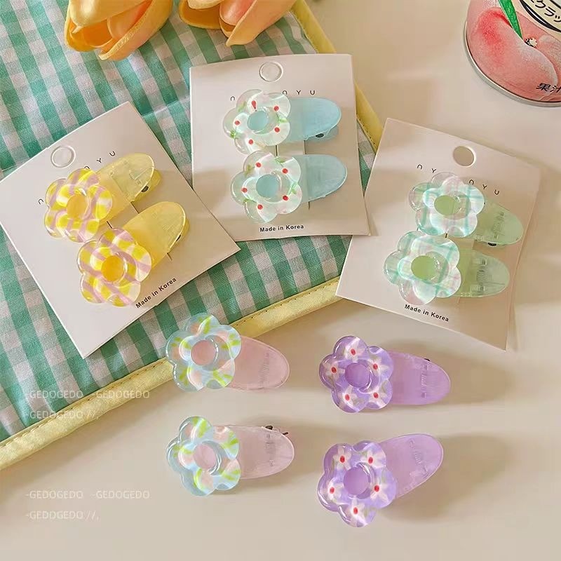 ชุดห้าชิ้น Girly Feeling Jelly สีดอกไม้ลายสก๊อตคลิป Duckbill น่ารัก All-Match กิ๊บติดผมรูปไข่ดอกไม้ผม Bangs คลิป Hairpin