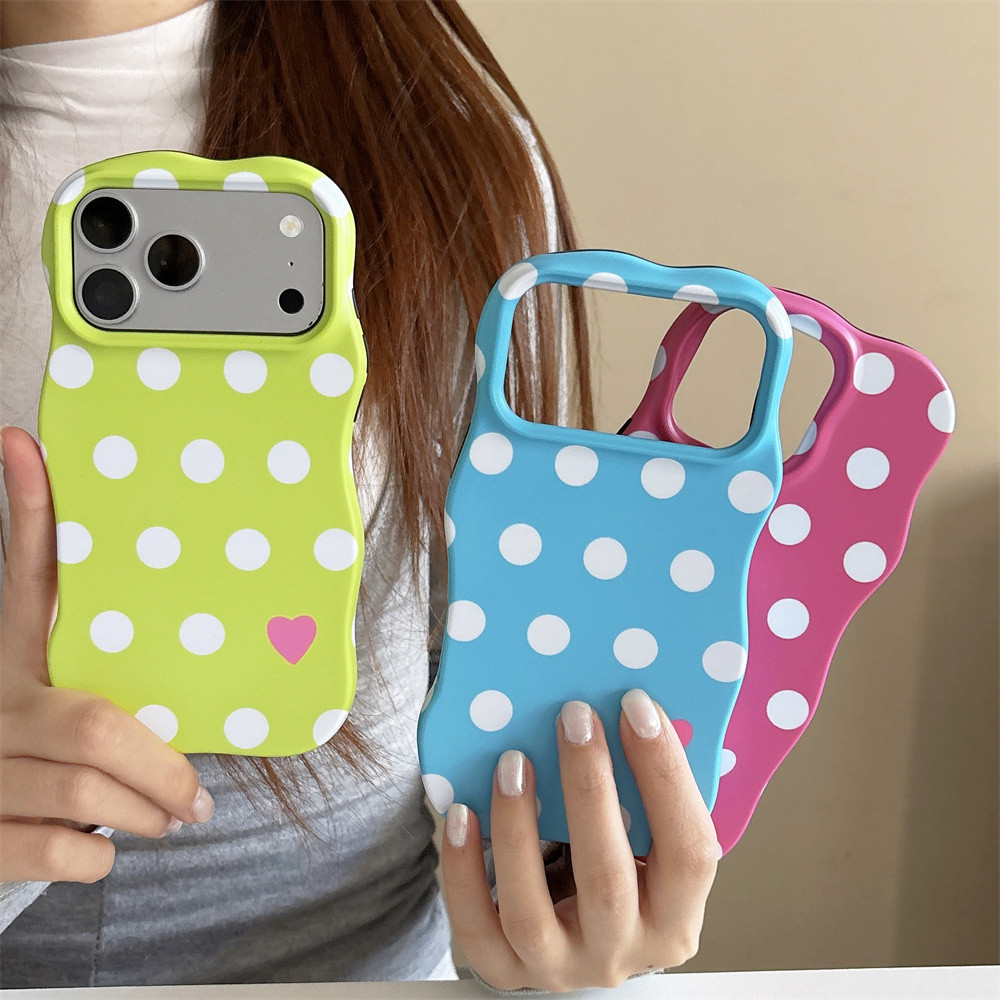 แฟชั่นเกาหลี Dopamine สีสัน Polka Dots เคสโทรศัพท์สําหรับ iPhone 17 16 15 14 13 17 Pro Max 15promax 2-in-1 กันกระแทกขอบหยักปกแข็ง