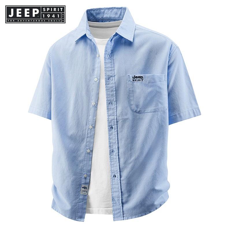 JEEP SPIRIT 1941 ESTD ผู้ชายยืดหยุ่นสูงสบายขนาดบวกเสื้อเชิ้ตชุดทํางานสีทึบ