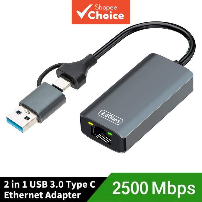 อะแดปเตอร์อีเธอร์เน็ต USB 3.0 2500Mbps Type-C ถึง RJ45 2.5G สําหรับแล็ปท็อป Macbook Windows