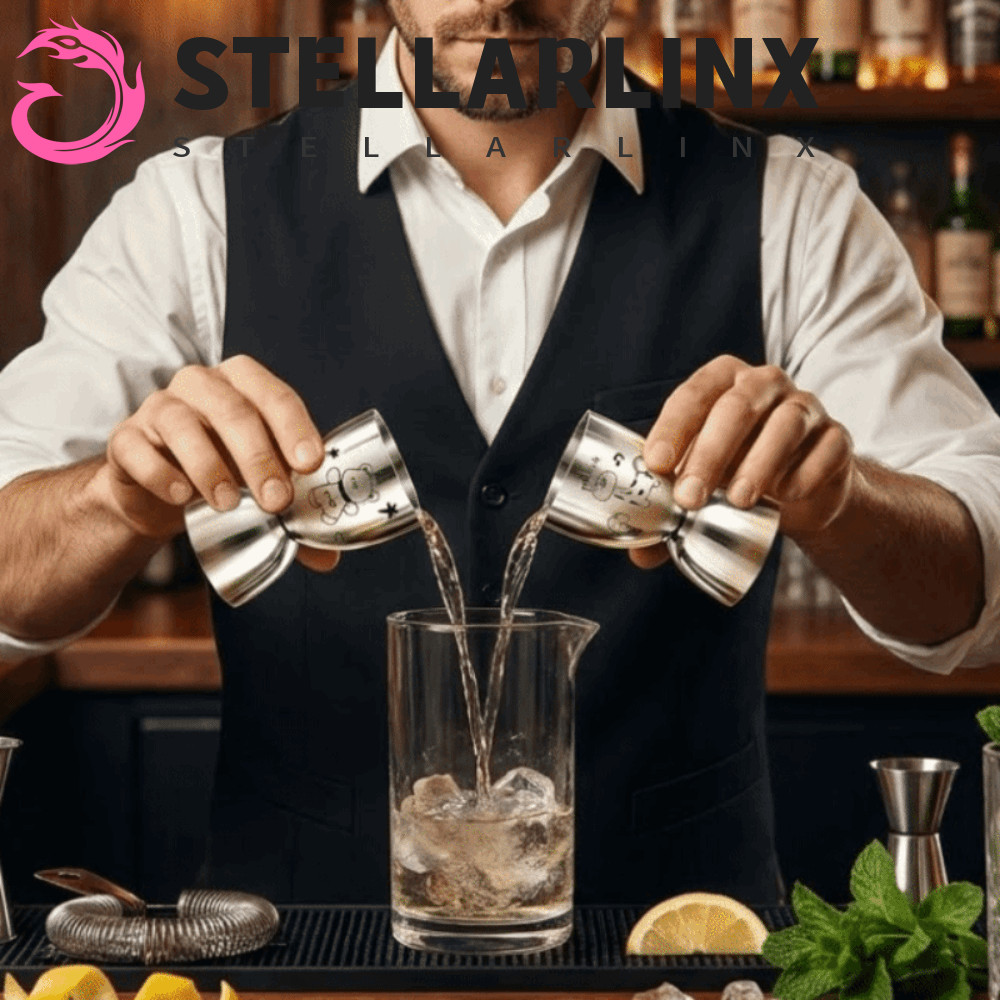 STELLARLINX Dual Heads Jigger,แม่นยําพร้อมสเกลสแตนเลสJigger,เรียบสองด้านรูปแบบการ์ตูน30/60MLเครื่องด