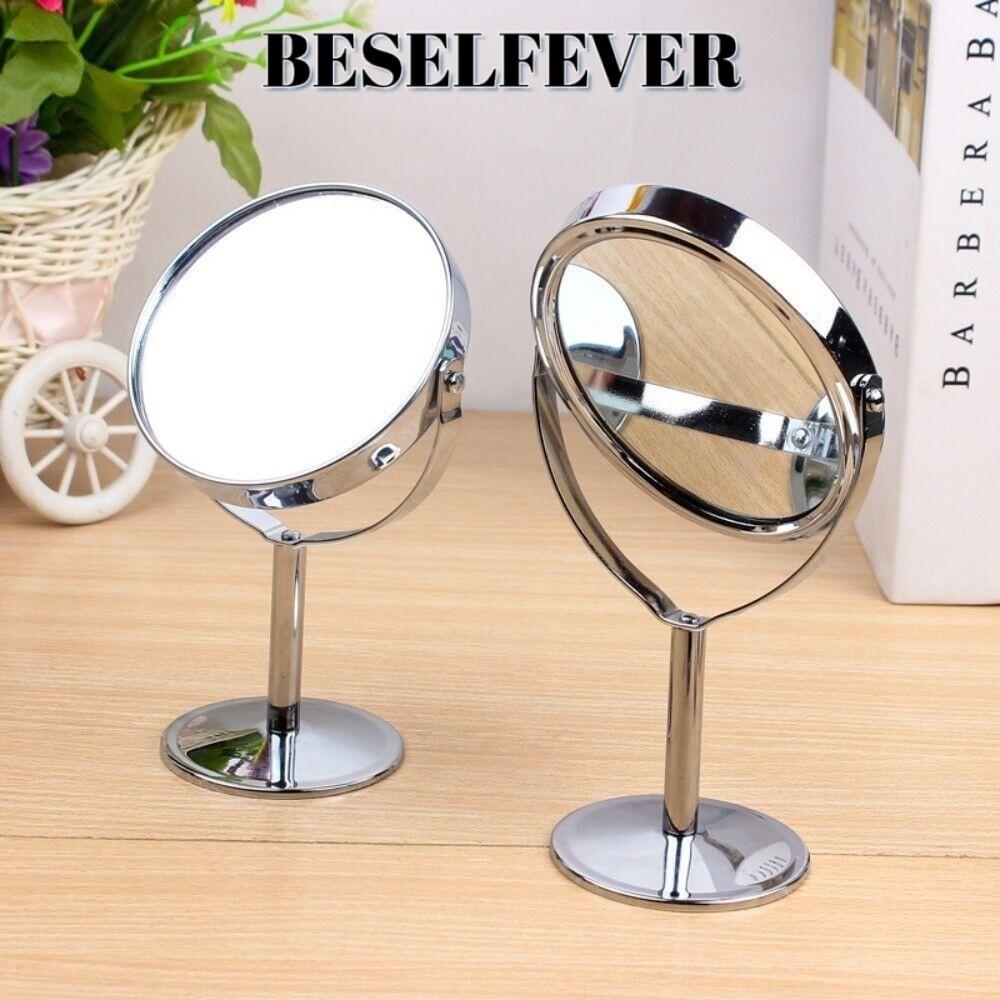 BESELFEVER กระจกเครื่องสําอางคู่ , กระจกแต่งหน้ากระจกรูปไข่, กระจกโลหะผสมคาร์บอนเหล็กสีเงิน