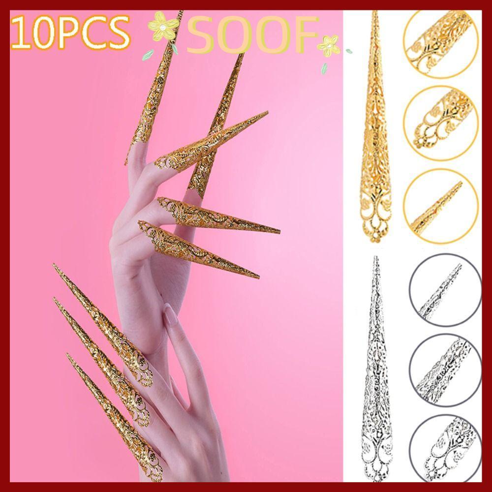 in สต็อกSOOF 10 ชิ้นเล็บปลอมอินเดียไทยเต้นรําเต้นรํา Prop นกยูงเครื่องประดับนิ้ว